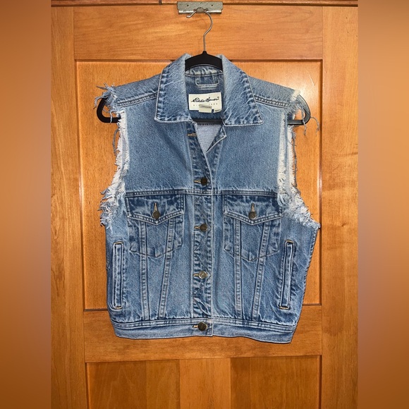 Eddie Bauer Jackets & Blazers - Vintage Eddie Bauer Denim Vest Women's Small Blue Biker Collared Pockets 90s